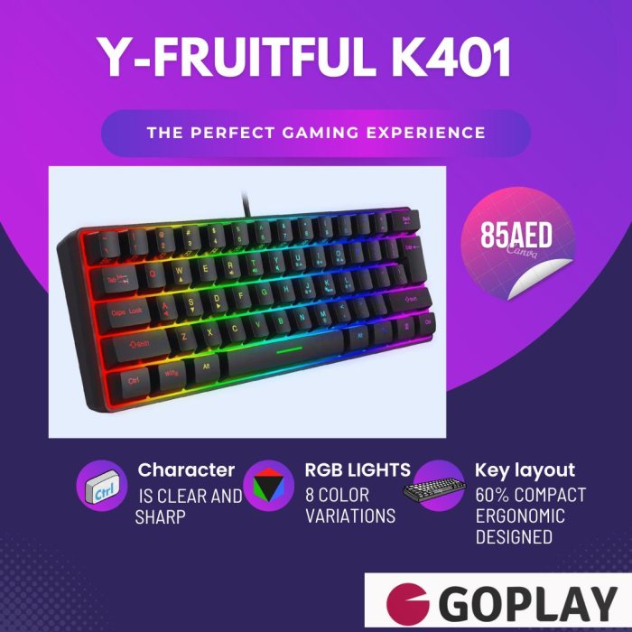 Y-FRUITFUL Wired Membrane Gaming Keyboard 60%
