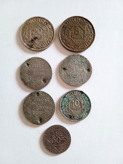 قطع نقدية قديمة للفرنك المغربي(1366المملكة الشريفة) من عهد الإستعمار الفرنسي 