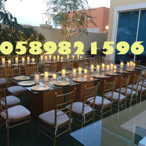 Decorated tables and clean chairs for rent in Dubai.