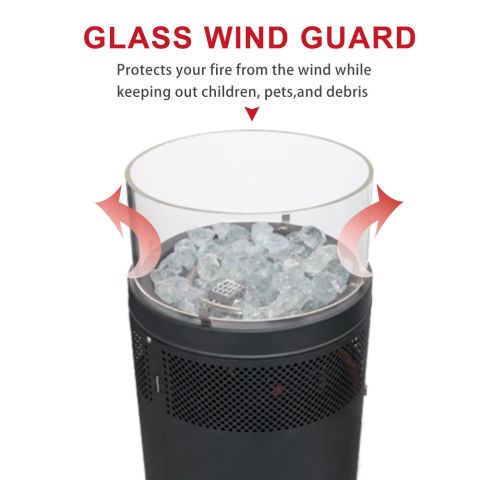 Round Fire Pit with Glass Wind Guard gas firepit patio heater  4