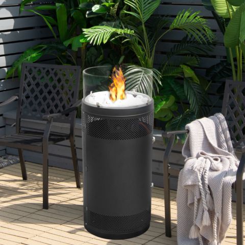 Round Fire Pit with Glass Wind Guard gas firepit patio heater 