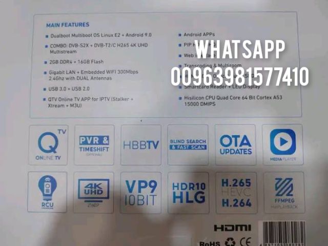 Qviart DUAL 4K UHD LINUX Enigma 2 + Android 9.0 DVB-S2X+T2/C H.26 3