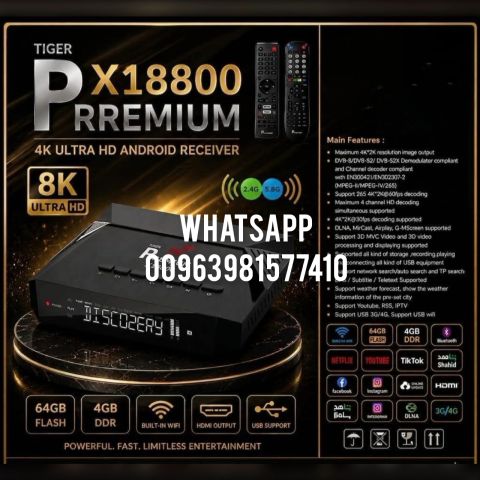 Tiger Premium X18800  (AI-SR) NEW MODEL 2026 CPU AMLOGIC S905X5M 2