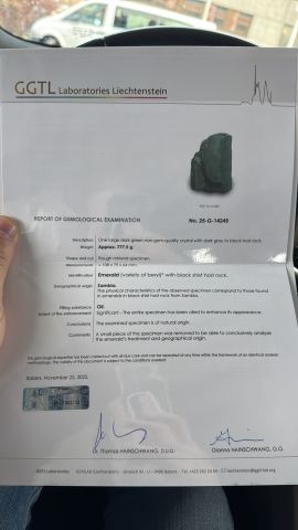 Certified Emerald Specimen with Gemological Report