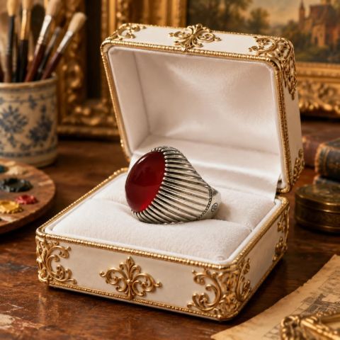 925 sterling silver ring with natural red shajer agate 10