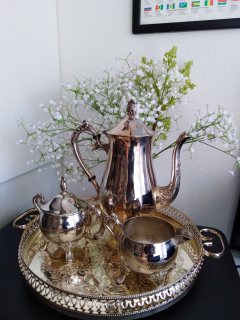 طقم قهوة/شاهي. مطلي فضه قديم.Vintage 4 piece silver plated tea set 1